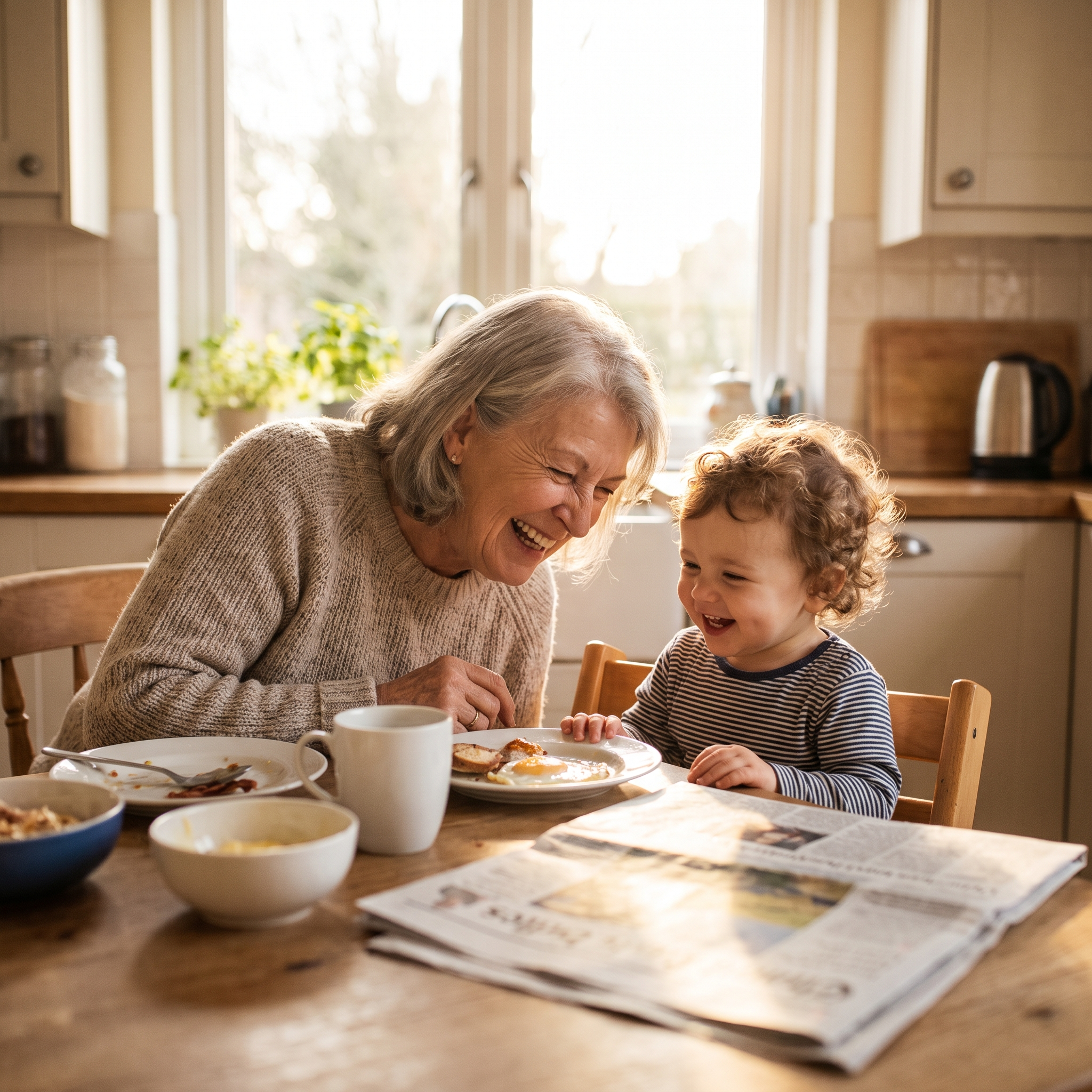 Happy senior woman laughing with her grandchild - the life SafeGrip protects